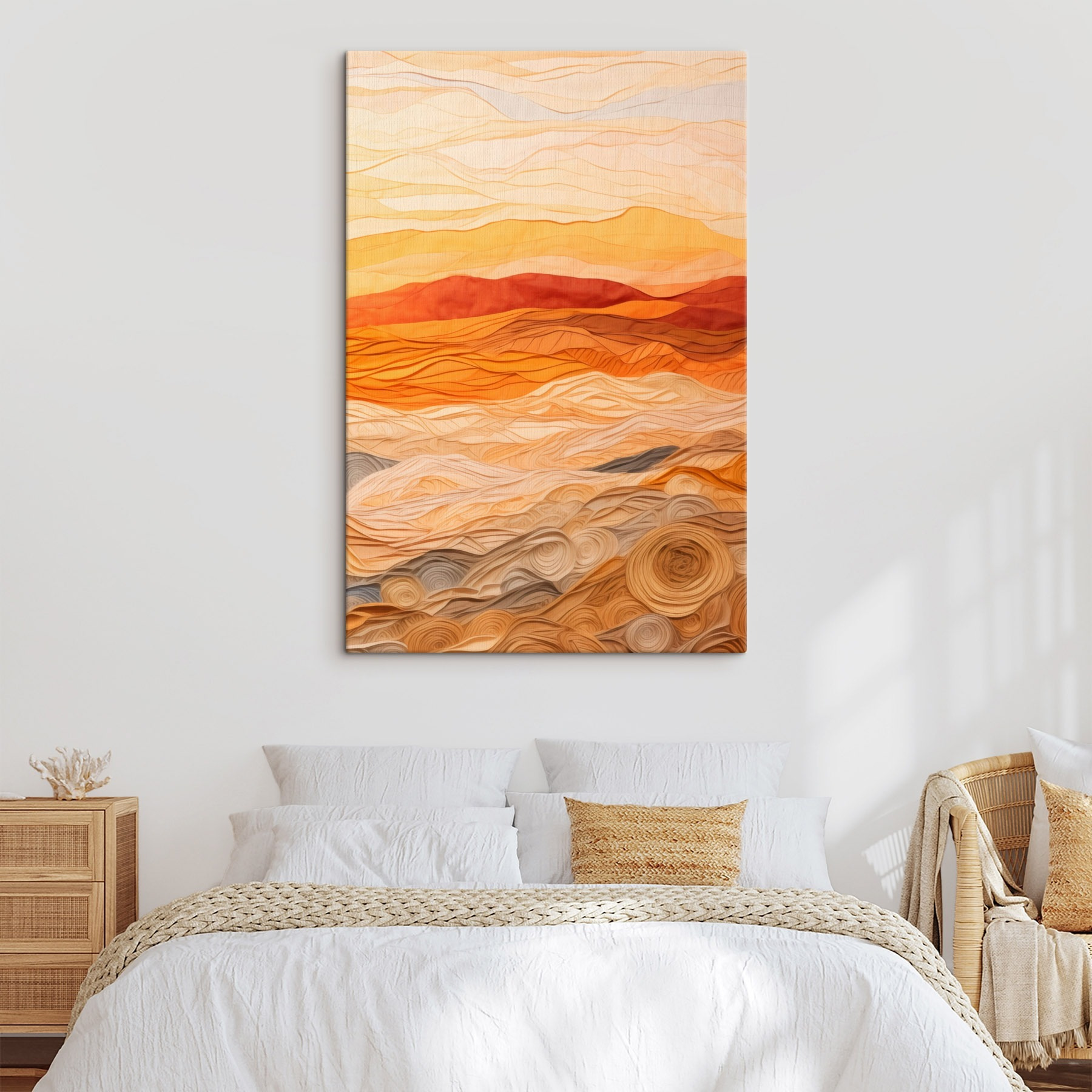 Art piece of fabric with wavy lines