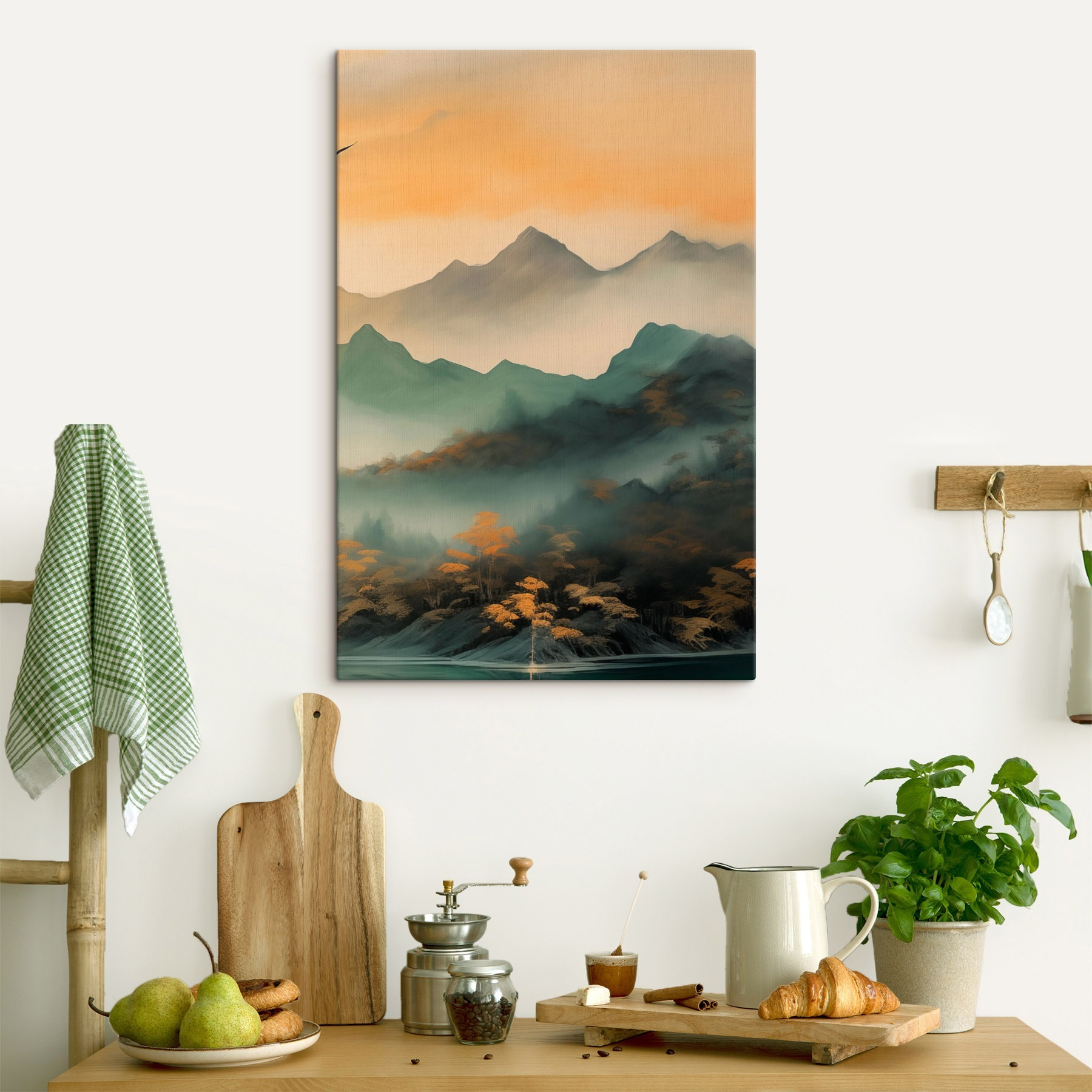 Foggy mountain range with trees