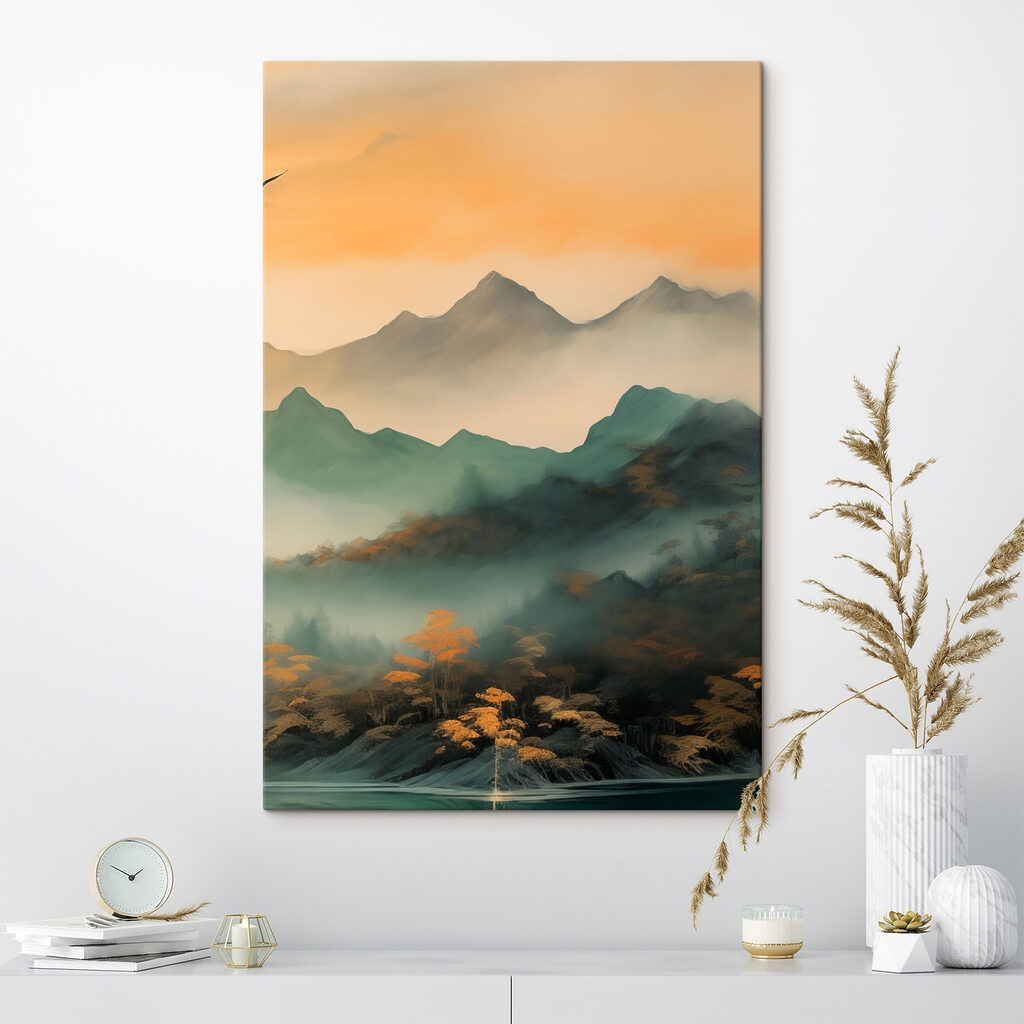 Foggy mountain range with trees