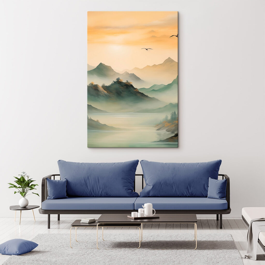 Birds flying over mountains