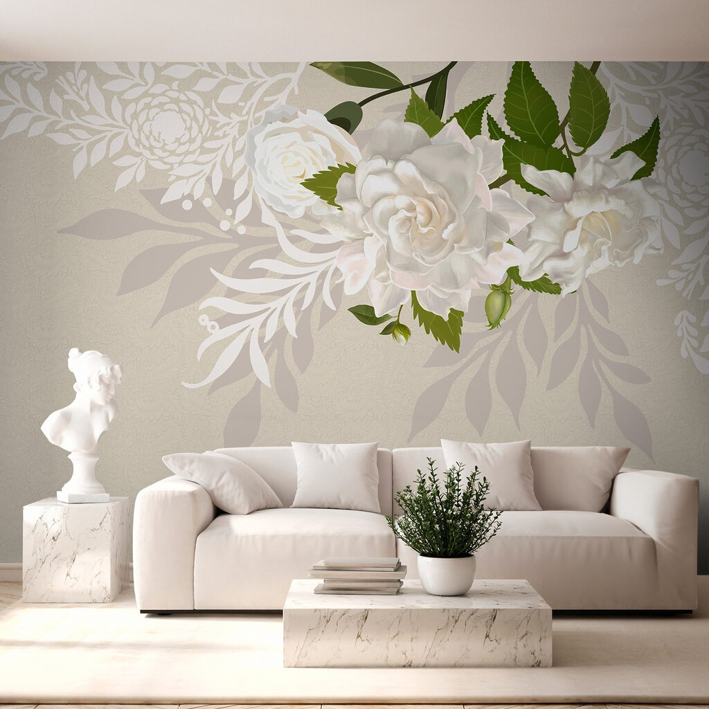 White flowers with green leaves