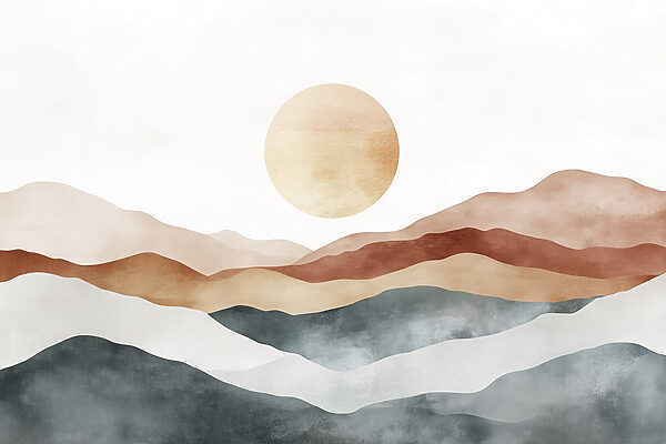 Painting of mountains and sun Painting of mountains and sun
