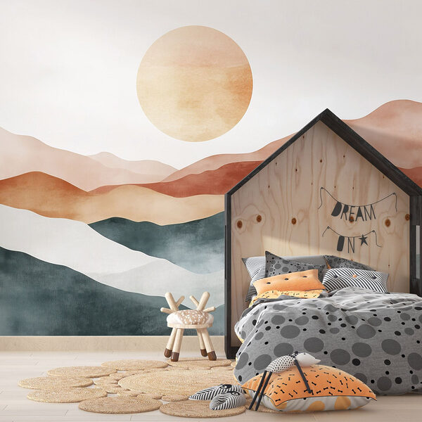 Painting of mountains and sun Painting of mountains and sun