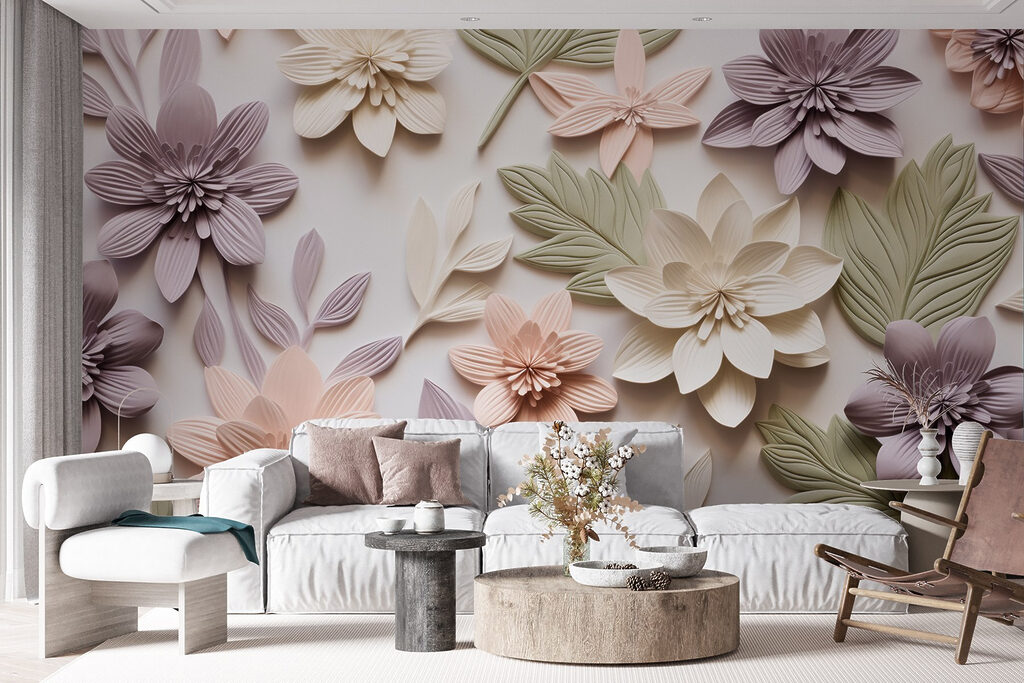 Group of flowers and leaves