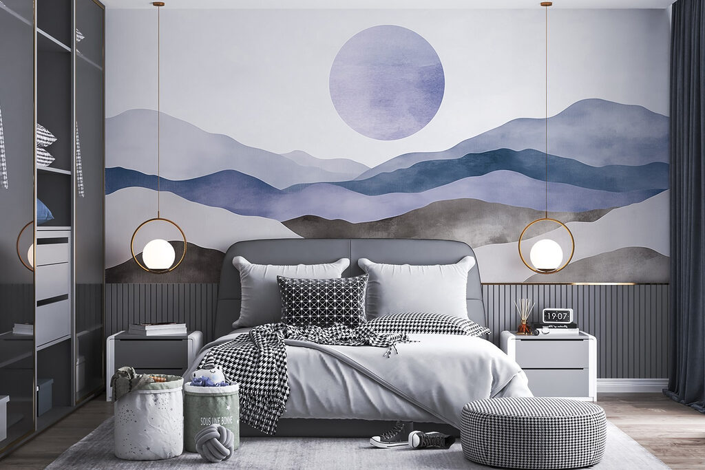 Landscape with mountains and a sun