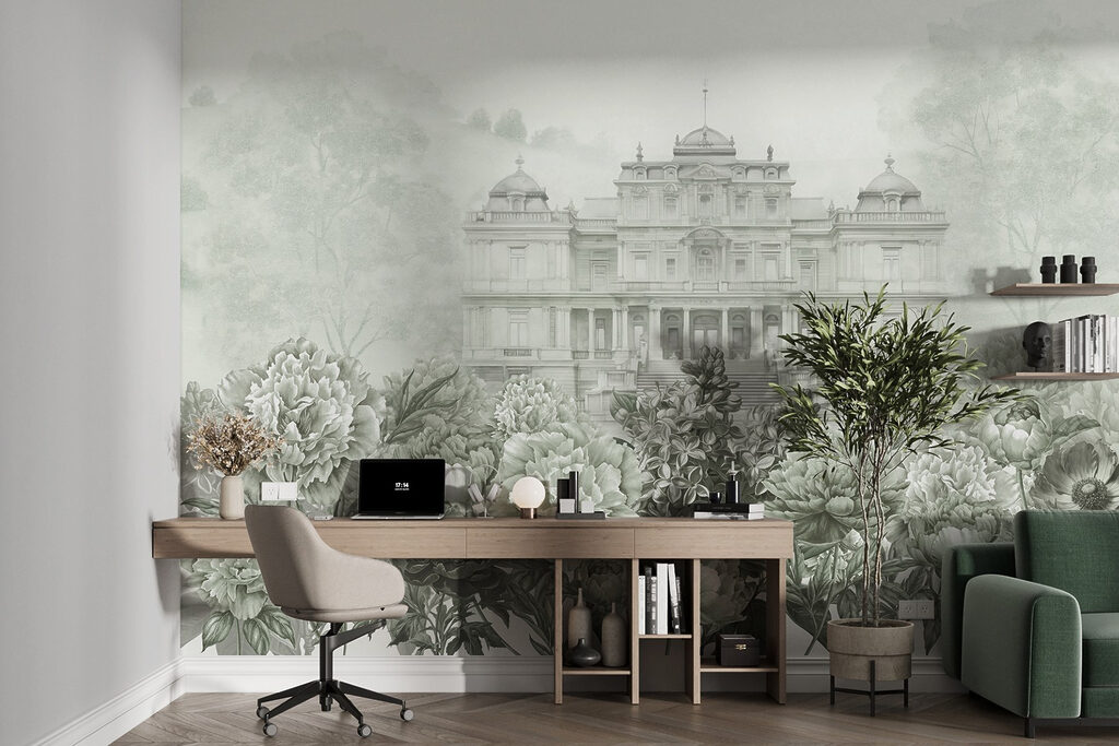 Large white building with flowers Large white building with flowers