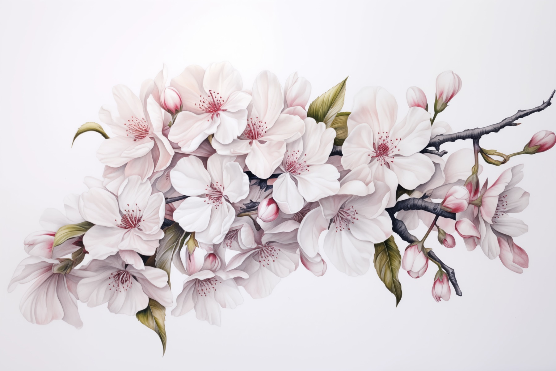 Painting of white flowers on a branch