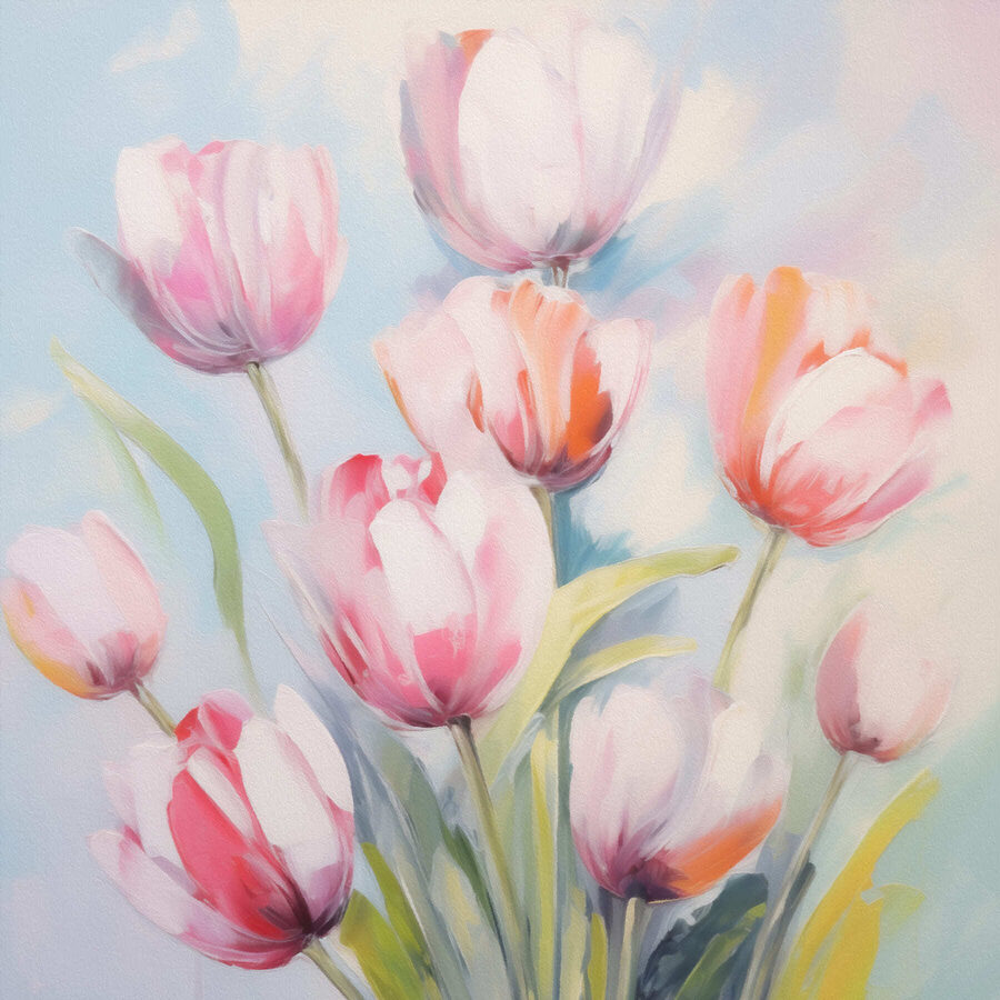 Maľovanie ružových a bielych tulipánov