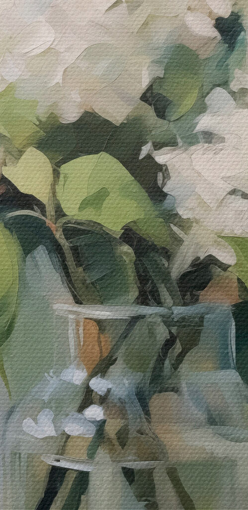 Painting of a bouquet of white flowers in a glass jar Painting of a bouquet of white flowers in a glass jar