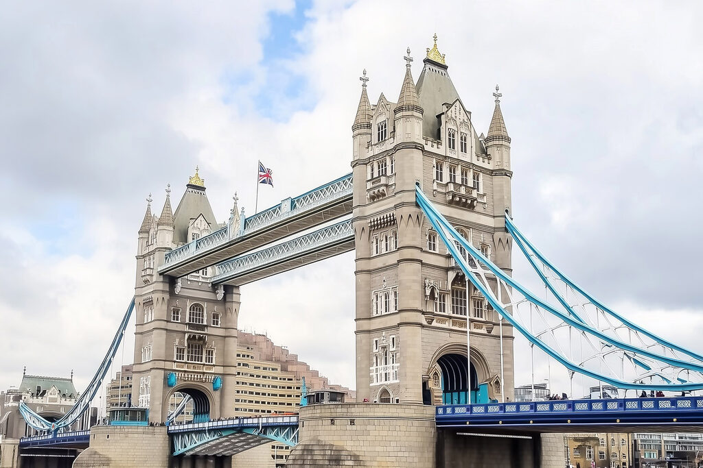 Bridge with towers and a bridge over water Bridge with towers and a bridge over water