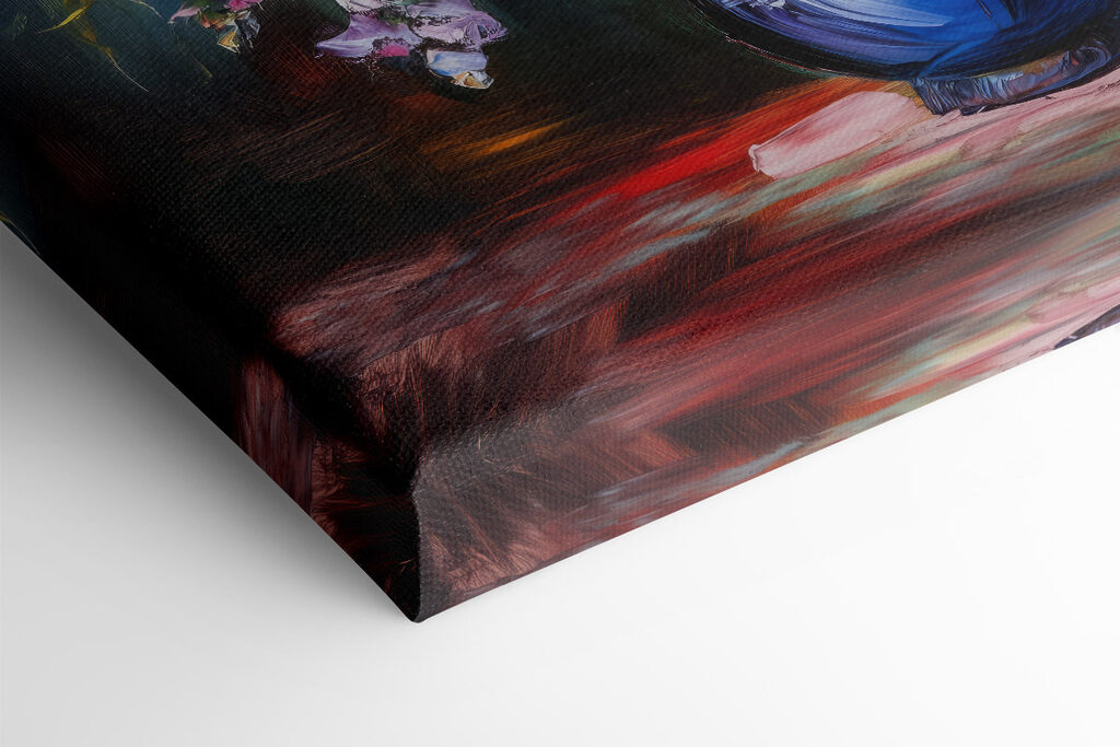 Painting of flowers in a blue vase Painting of flowers in a blue vase