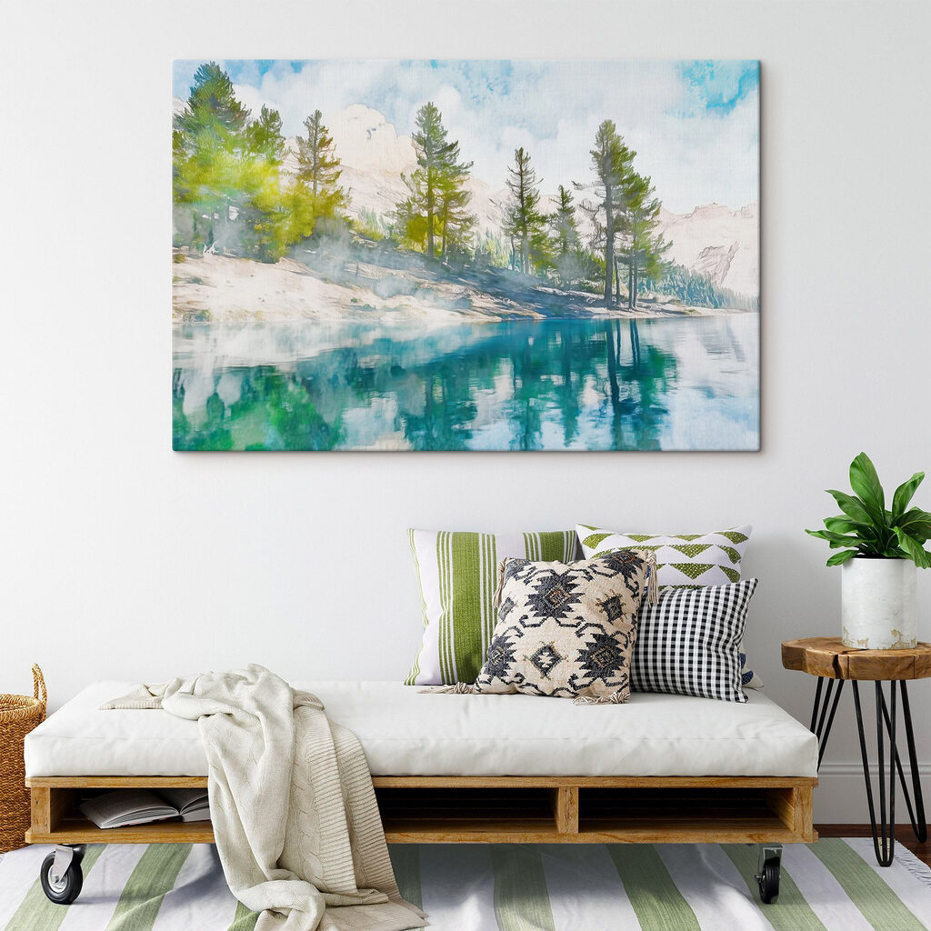 Water with trees and mountains in the background Water with trees and mountains in the background