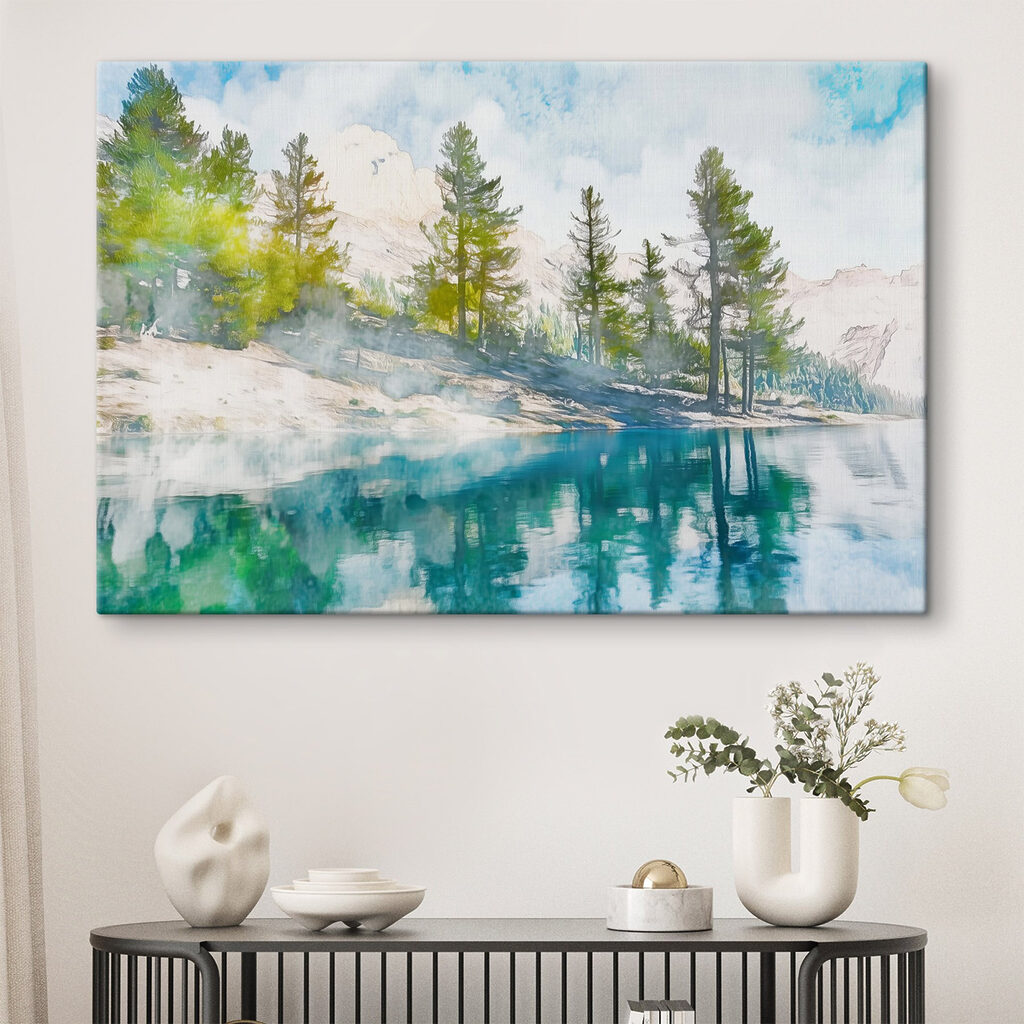 Water with trees and mountains in the background Water with trees and mountains in the background