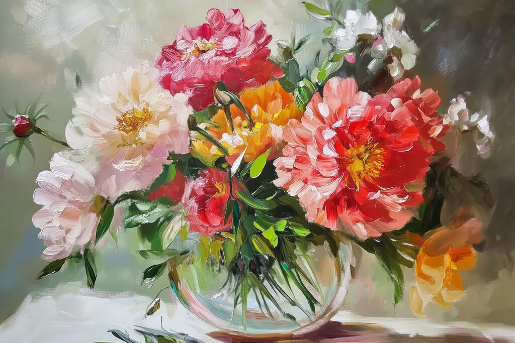 Painting of flowers in a vase