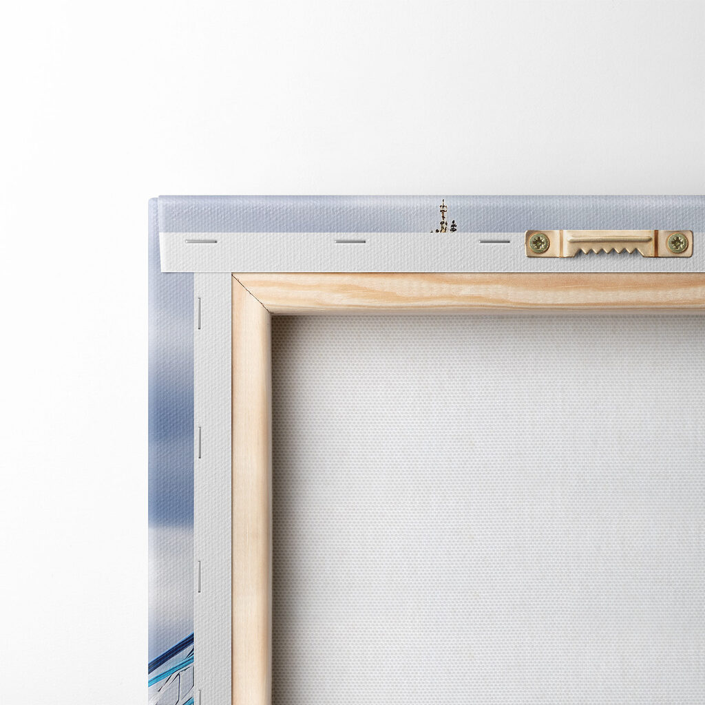 Bridge over water with towers and flags