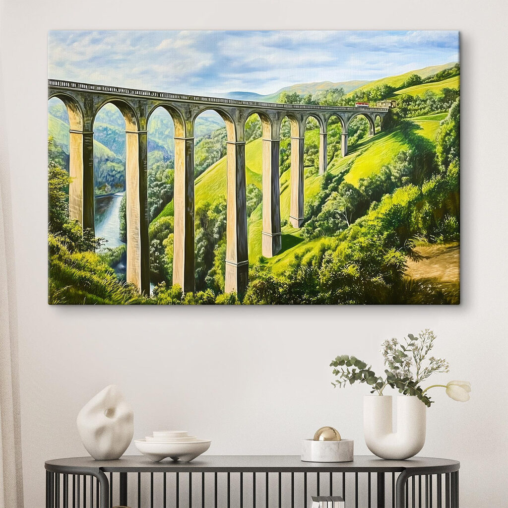 Train on a bridge over a river