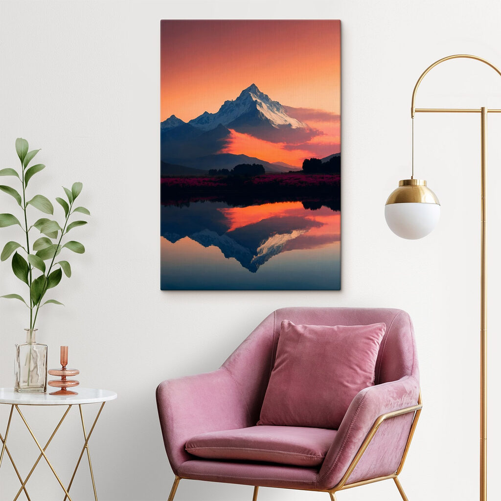 Mountain range with flowers and a lake Mountain range with flowers and a lake