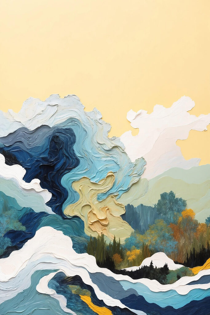 Painting of trees and clouds