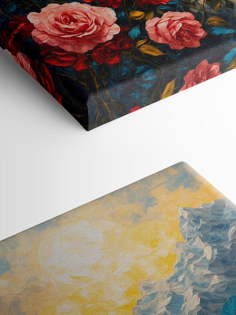 Painting of flowers and mountains Painting of flowers and mountains