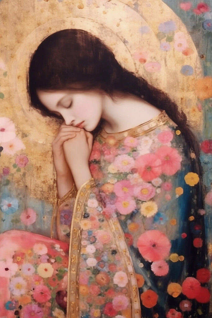 Painting of a woman sleeping with her hands folded Painting of a woman sleeping with her hands folded