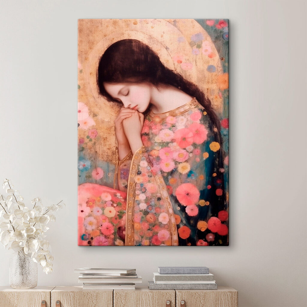 Painting of a woman sleeping with her hands folded Painting of a woman sleeping with her hands folded