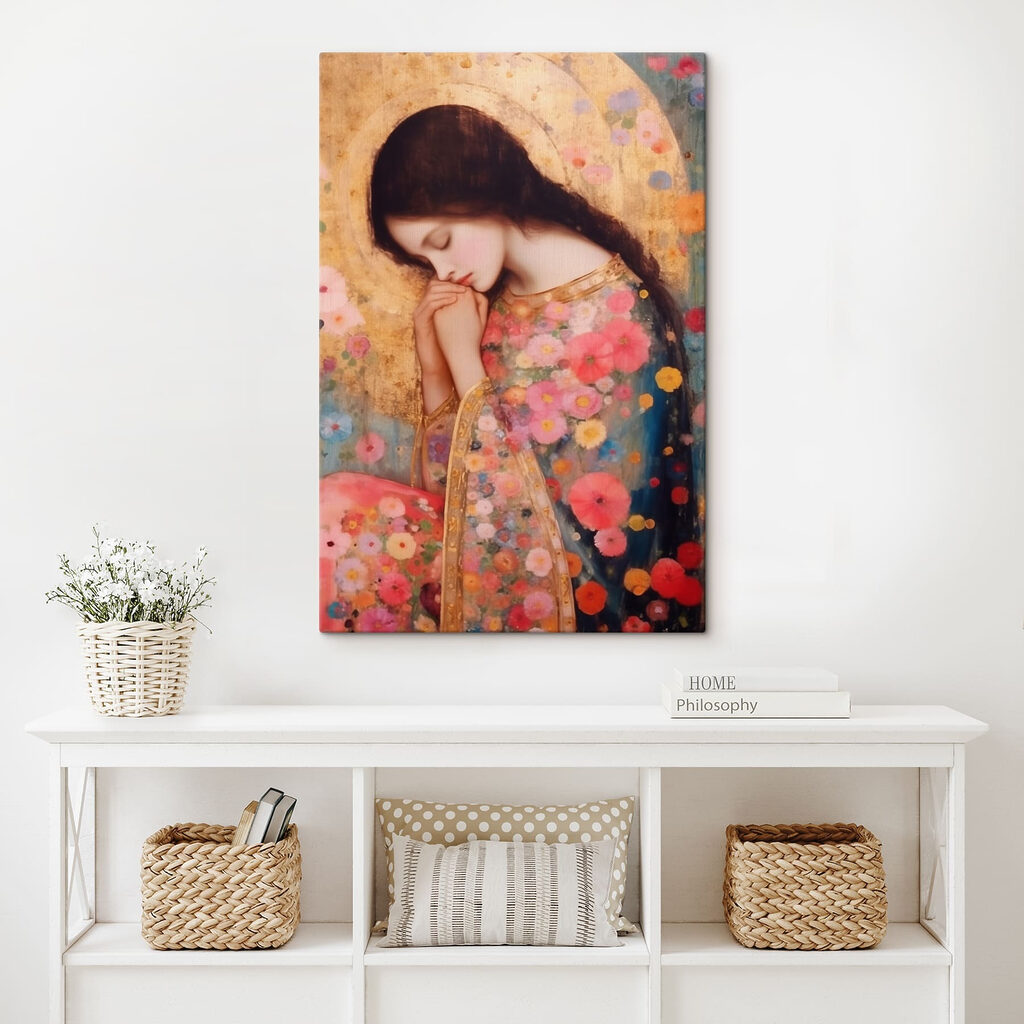 Painting of a woman sleeping with her hands folded Painting of a woman sleeping with her hands folded