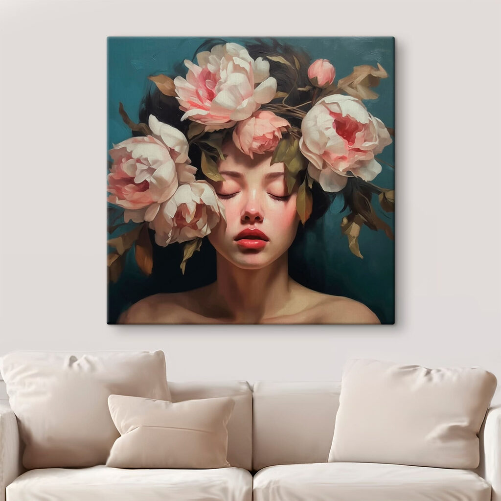 Woman with flowers on her head