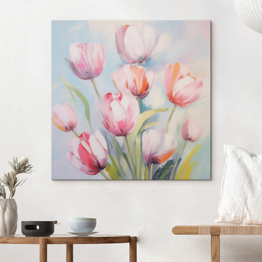 Maľovanie ružových a bielych tulipánov