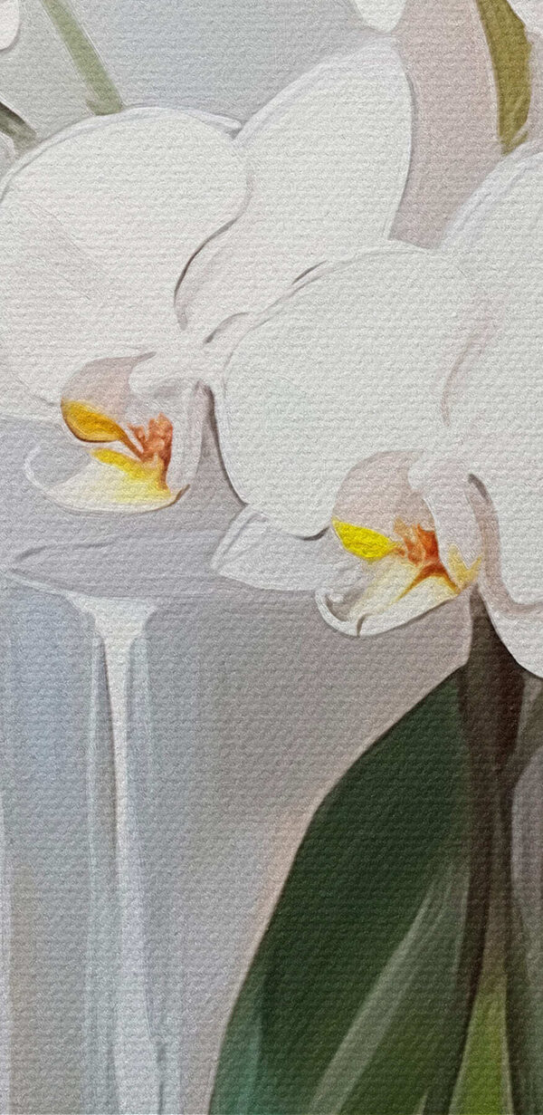 Maľba bielej orchidey v sklenenej váze Maľba bielej orchidey v sklenenej váze
