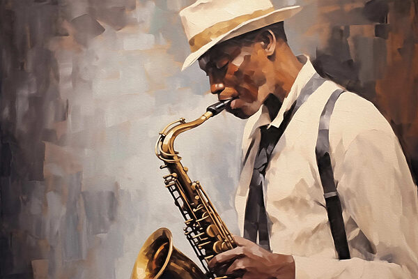 Muž hrajúci na saxofón Muž hrajúci na saxofón