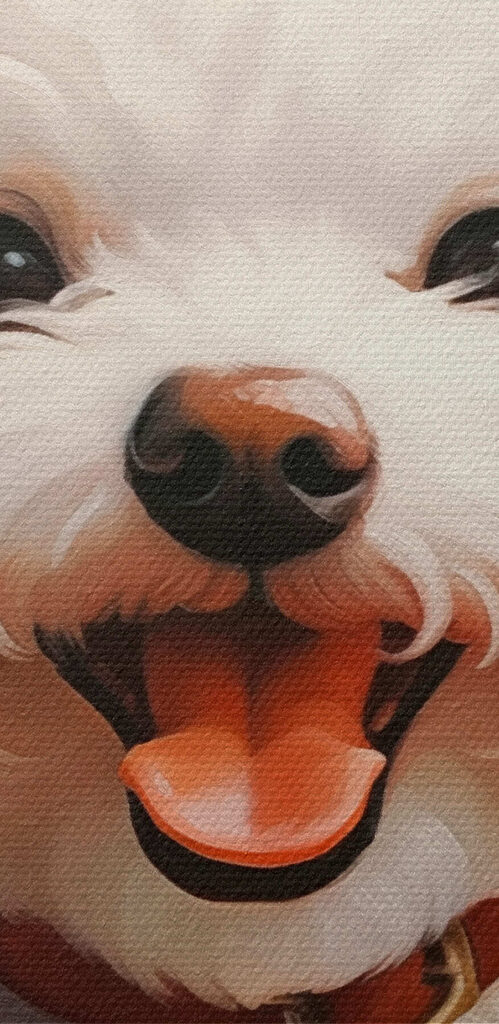 White dog with its mouth open White dog with its mouth open