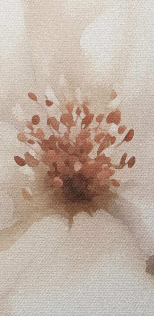 White flower with brown center