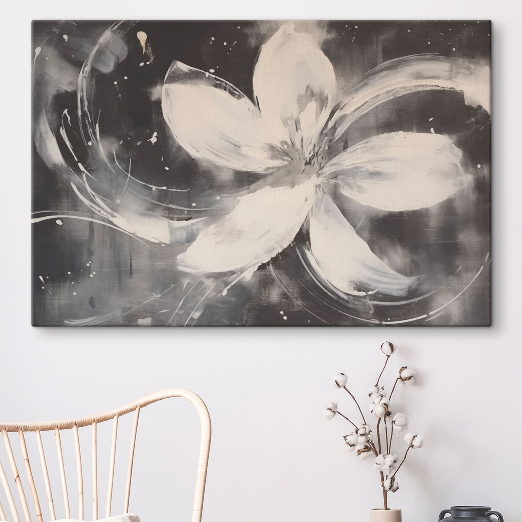 White flower on a black background White flower on a black background