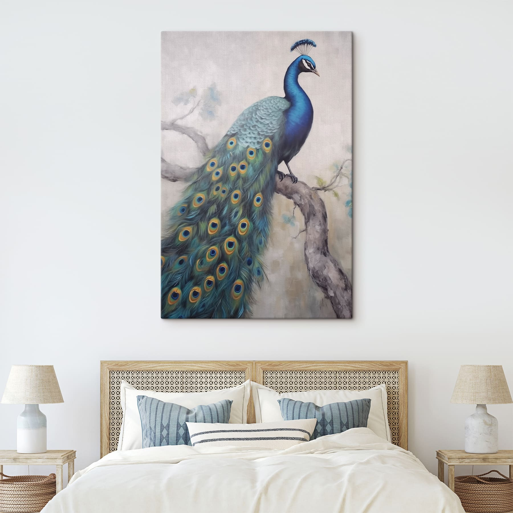 Painting of a peacock on a branch Painting of a peacock on a branch