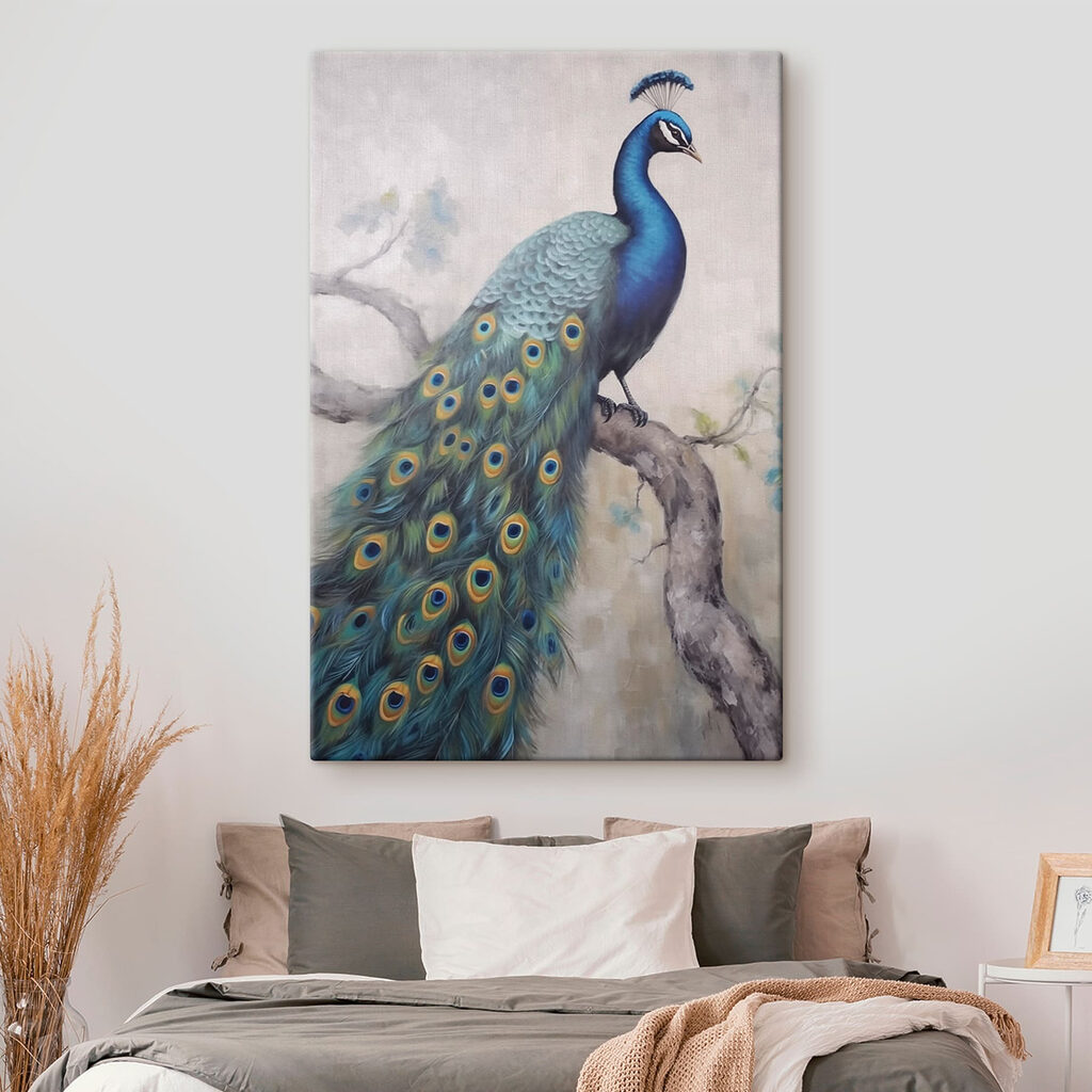 Painting of a peacock on a branch Painting of a peacock on a branch