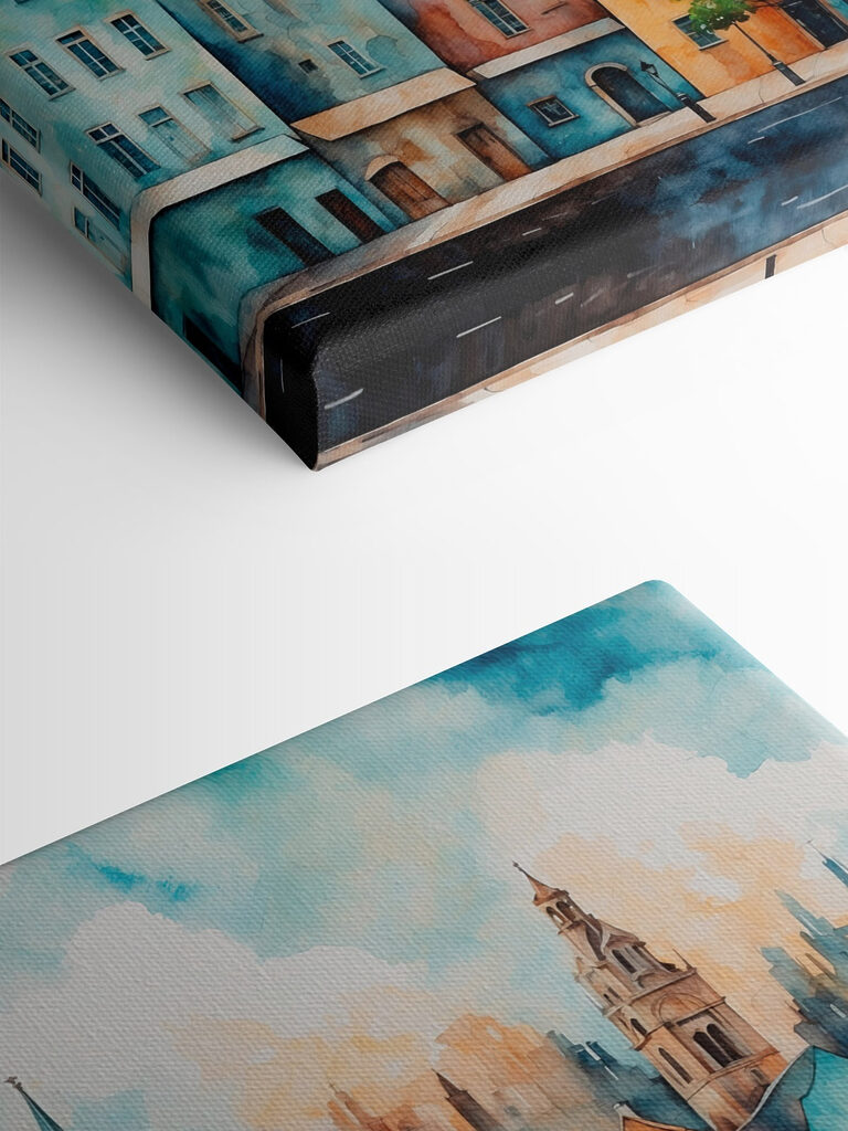 Watercolor of a row of buildings