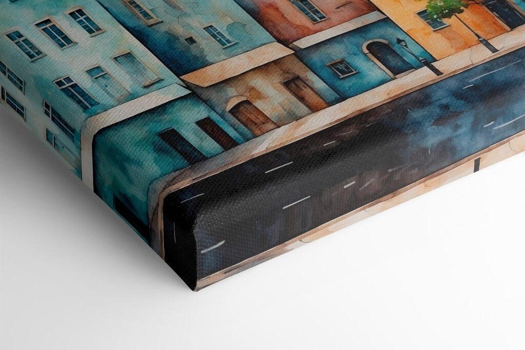 Watercolor of a row of buildings