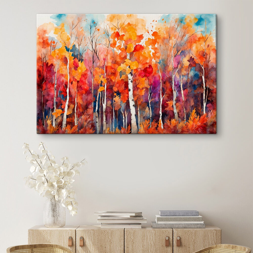 Watercolor painting of trees with orange and purple leaves Watercolor painting of trees with orange and purple leaves