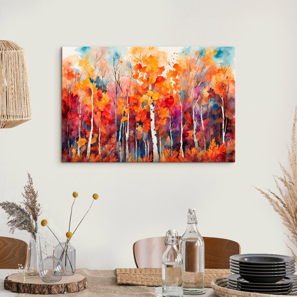 Watercolor painting of trees with orange and purple leaves Watercolor painting of trees with orange and purple leaves