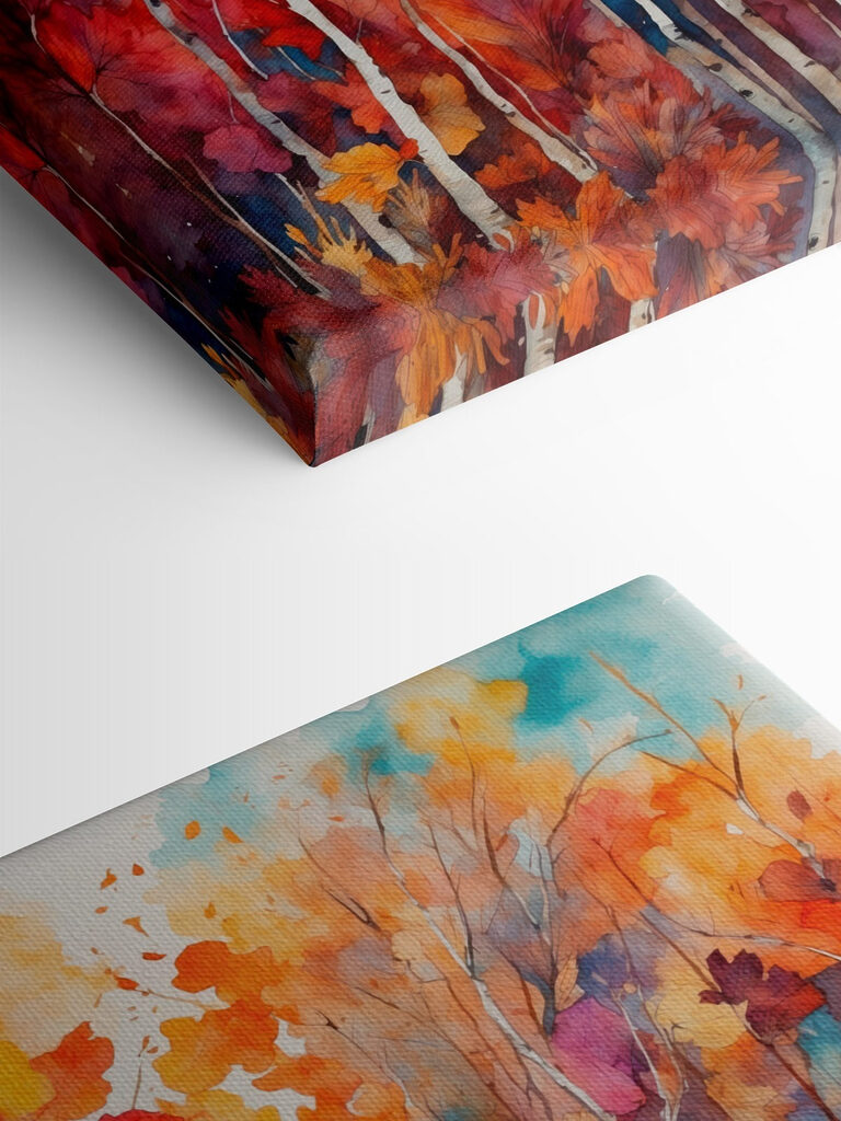 Watercolor painting of trees with orange and purple leaves Watercolor painting of trees with orange and purple leaves