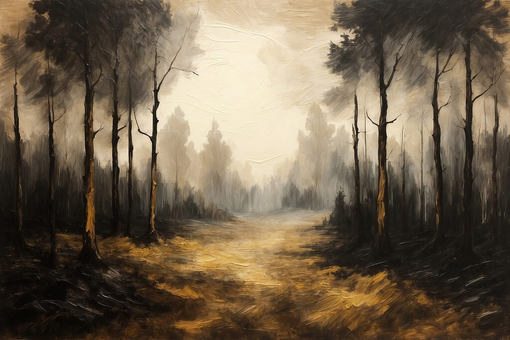 Painting of a forest with trees Painting of a forest with trees