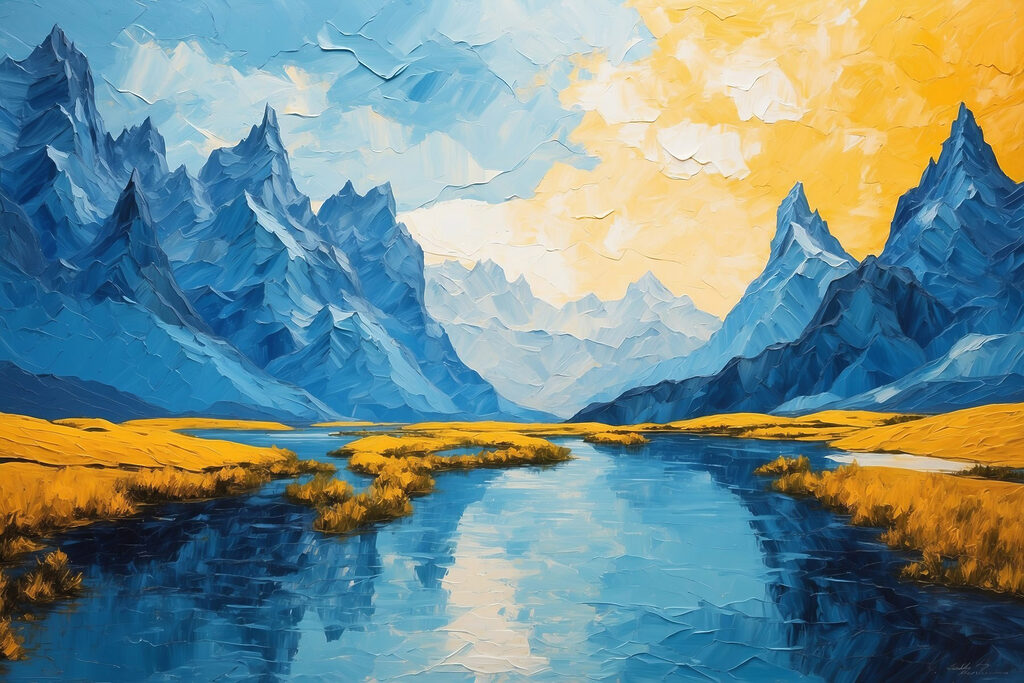 Maľba rieky s horami a trávou s43449p 1024x683 - Maľba rieky s horami a trávou - tegory