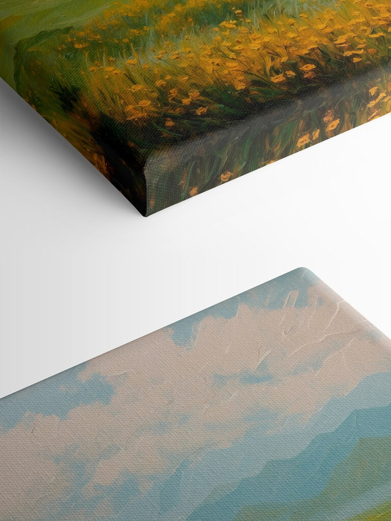 Field of flowers and mountains