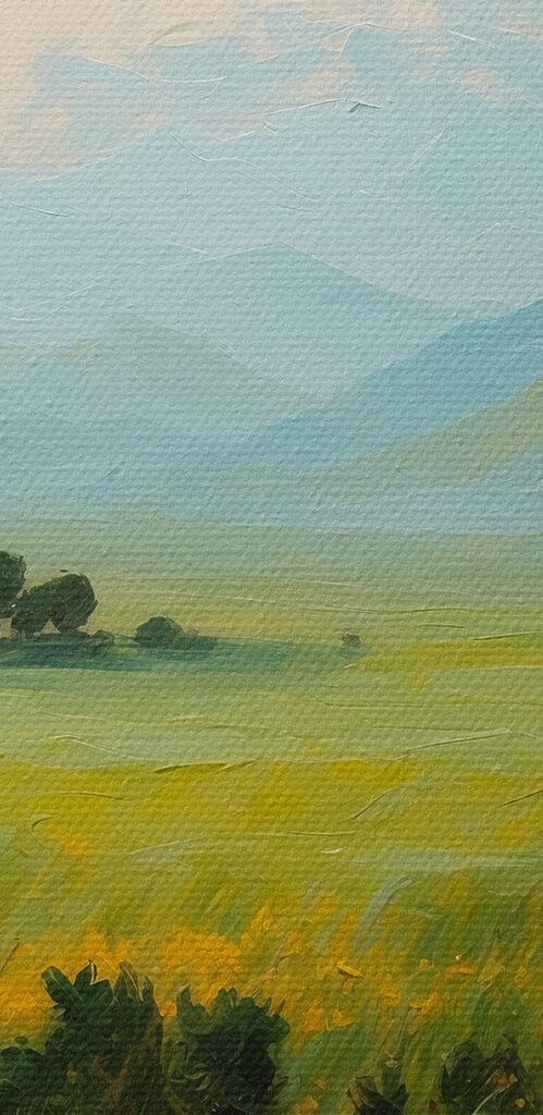 Field of flowers and mountains