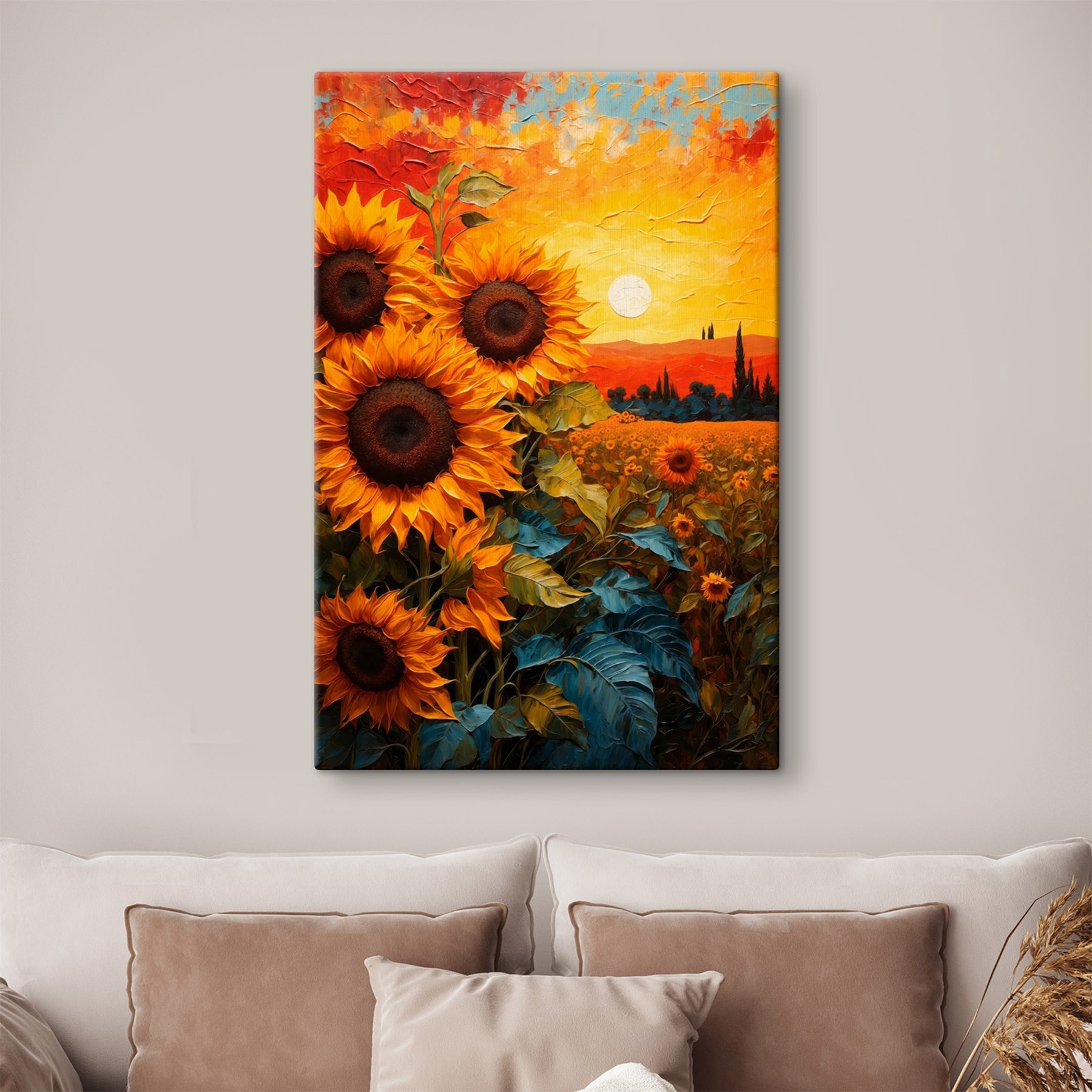 Painting of sunflowers in a field Painting of sunflowers in a field