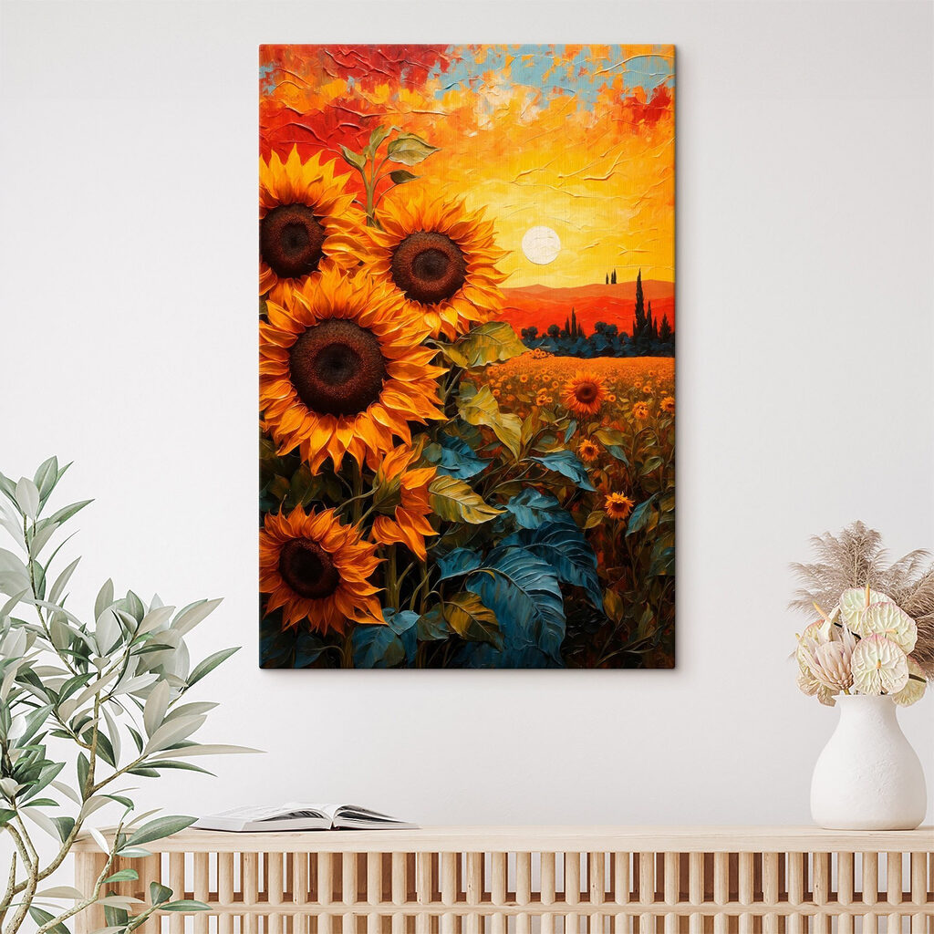 Painting of sunflowers in a field Painting of sunflowers in a field