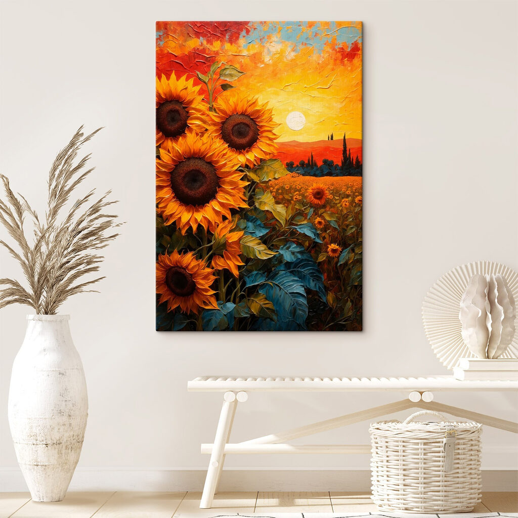 Painting of sunflowers in a field Painting of sunflowers in a field