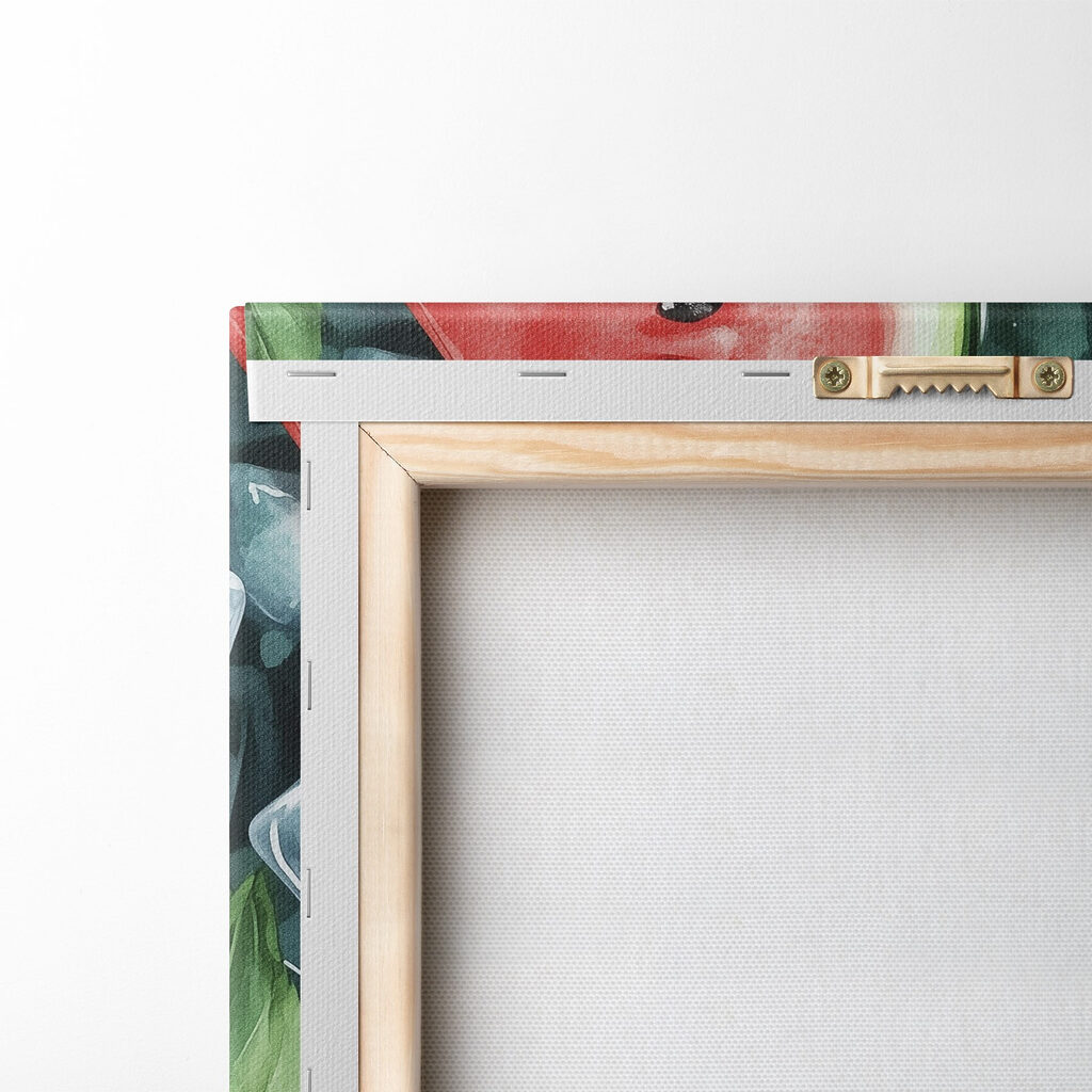 Watermelon slices and ice cubes on a surface