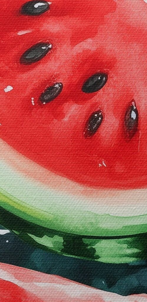 Watermelon slices and ice cubes on a surface