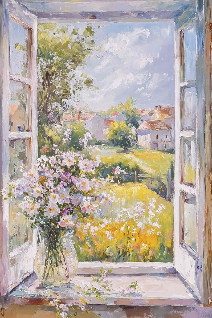 Maľba okna s kvetmi